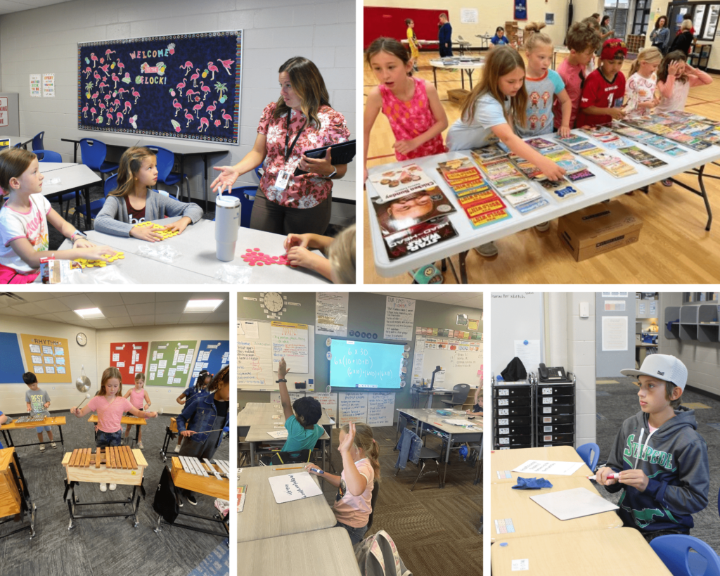 Photo collage of Math & Reading Intervention and classroom grants
